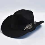 Filt Westernhatt med Fjäder Svart / One Size