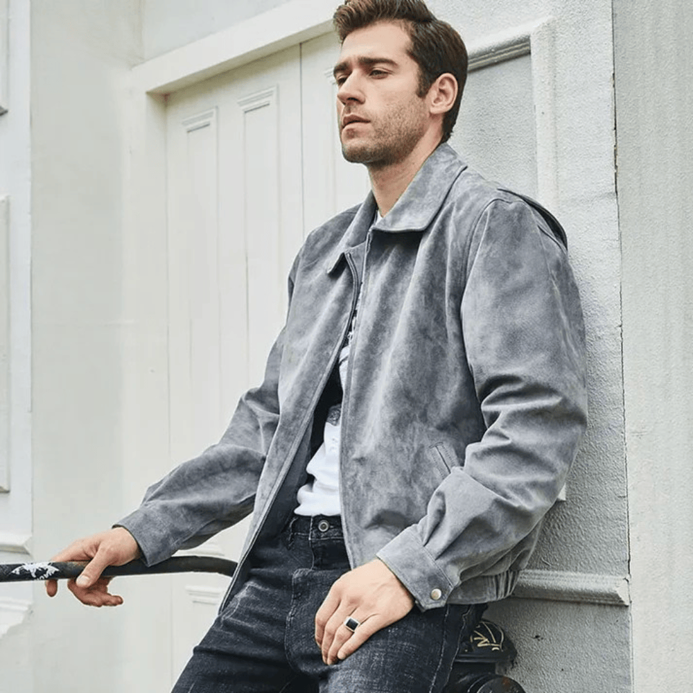 Grå mocka harrington jacka herr