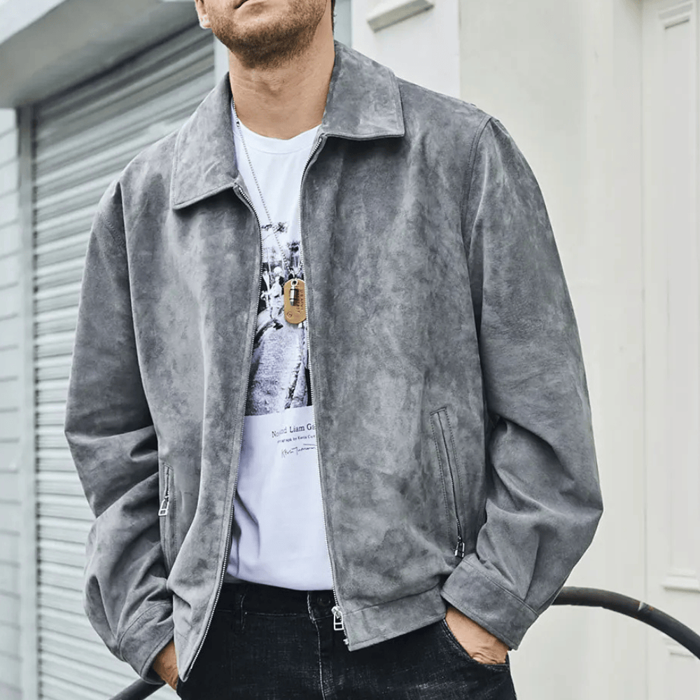 Grå mocka harrington jacka herr