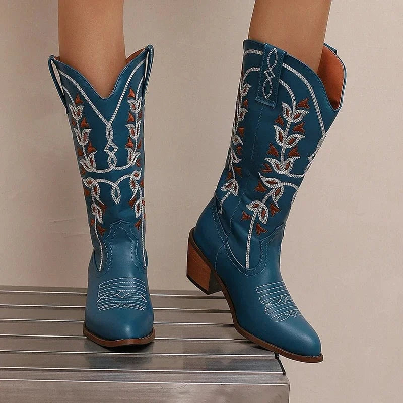 Höga Cowboyboots med Broderi för Dam