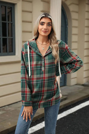 Grön rutig popover-skjorta med huva Grön / S