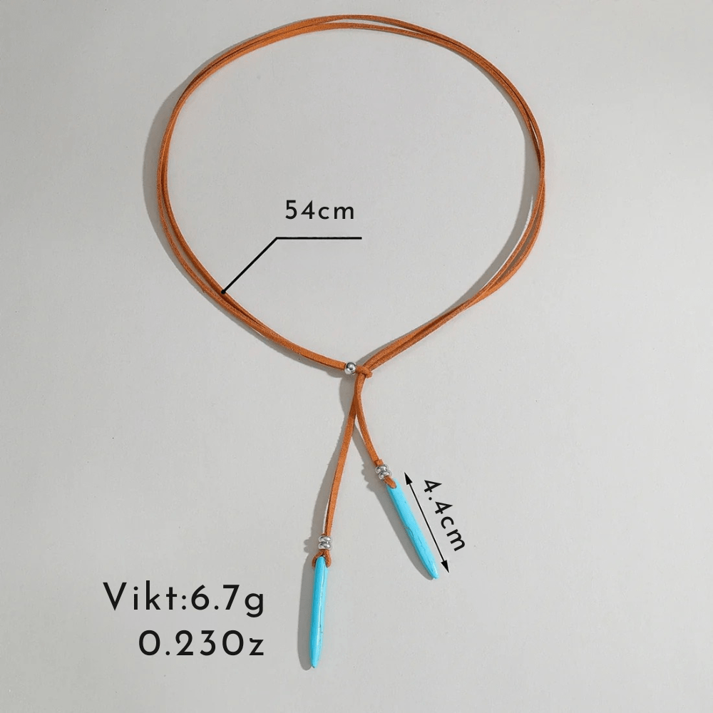 Halsband i mocka med turkosa hängen Brun med turkos