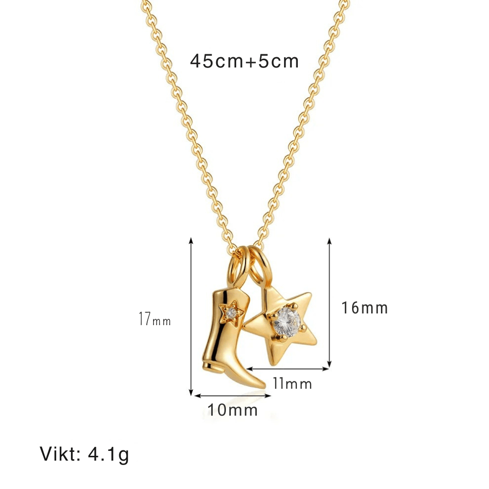 Halsband med hänge i form av en cowboyboots och stjärna Guld
