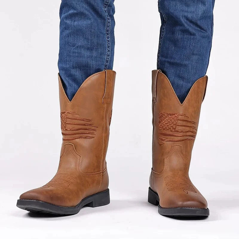 Cowboy Boots Herr i Skinnimitation med Fyrkantig Tå