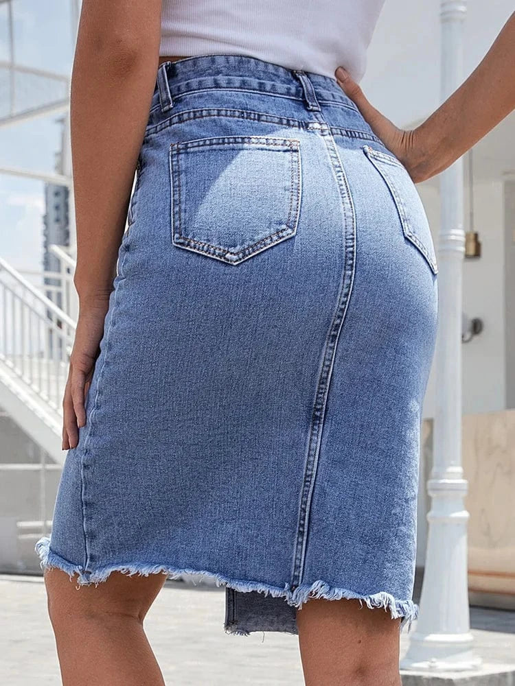 Högmidjad jeanskjol med slits