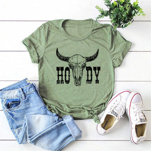 "Howdy" Western T-shirt Olivgrön / S