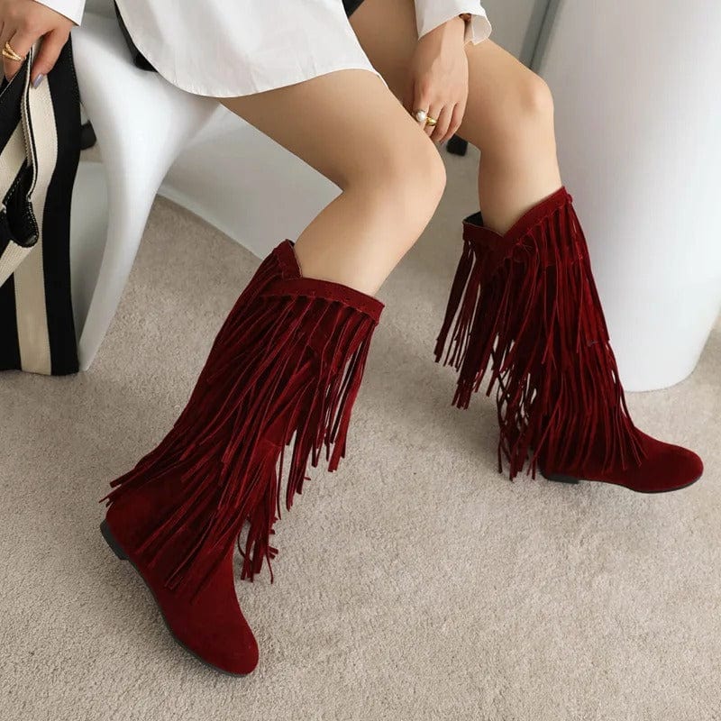 Knee-high cowboyboots med långa mockafransa