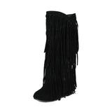 Knee-high cowboyboots med långa mockafransa Svart / 36