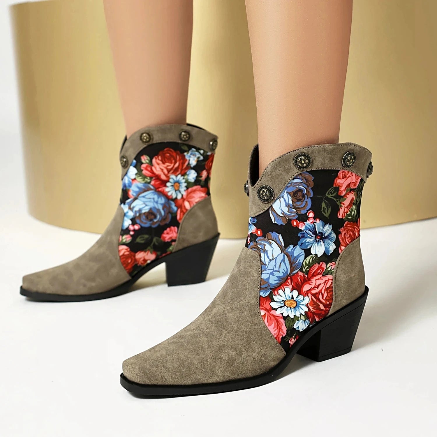 Korta Cowboyboots med Blommor