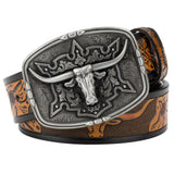 Läderbälte western longhornspänne Silver Kamel / 95cm