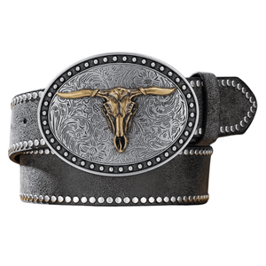 Långhornskalle Westernbälte Svart Silver / 120cm