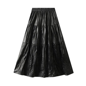 Maxikjol i plisserad skinnimitation Svart / One Size