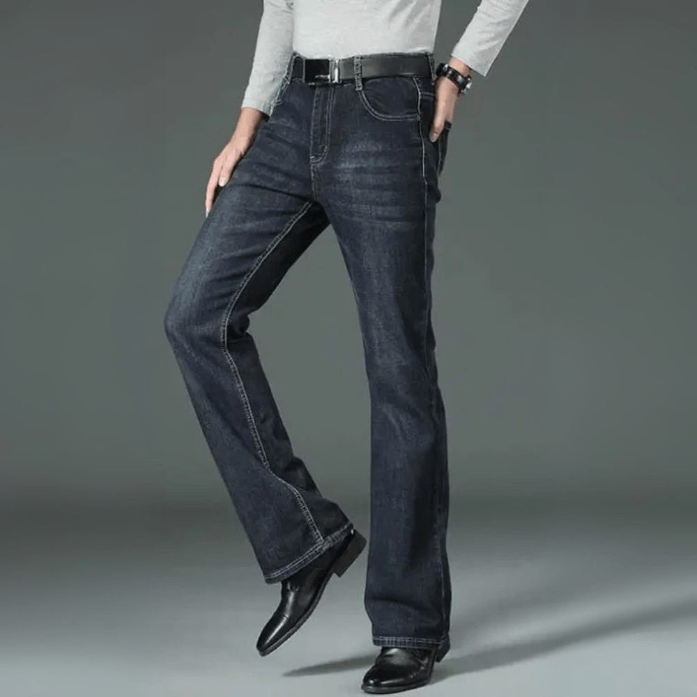 Mörkblå utsvängda jeans för herr