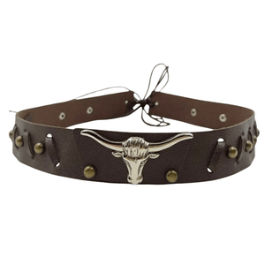 Mörkbrunt westernhattband longhornhuvud Mörkbrun / 56-58cm