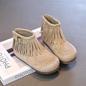 Cowboyboots för Barn i Mjuk Mockastil med Fransar