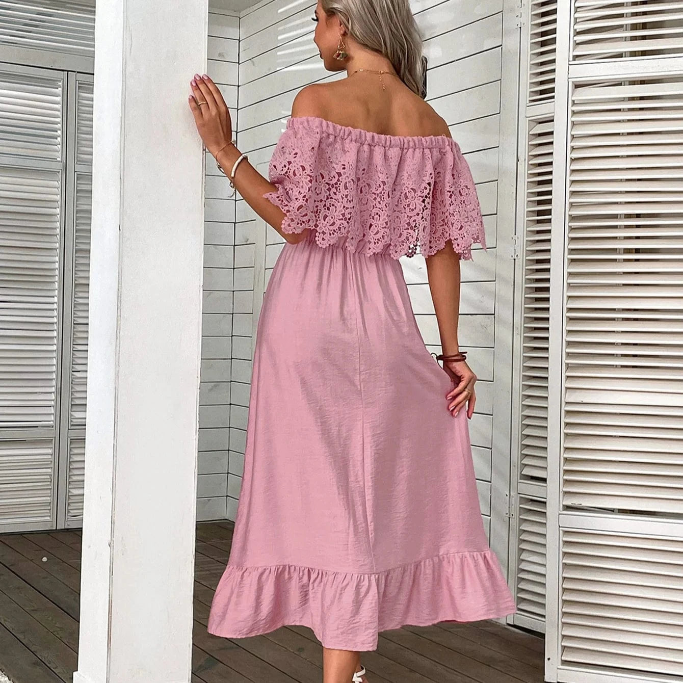 Off shoulder klänning sommar