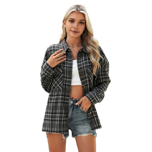 Rutig flanellskjorta för dam Svart / S