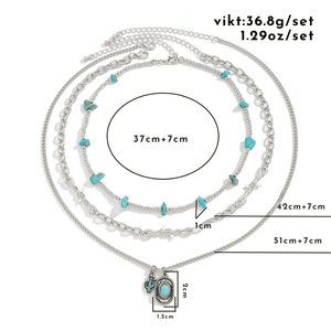 Set med tre silverfärgade westernhalsband med turkos Silver