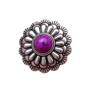 Silver Concho med 3D-Blomdesign och Färgad Pärla Lila pärla / 2st