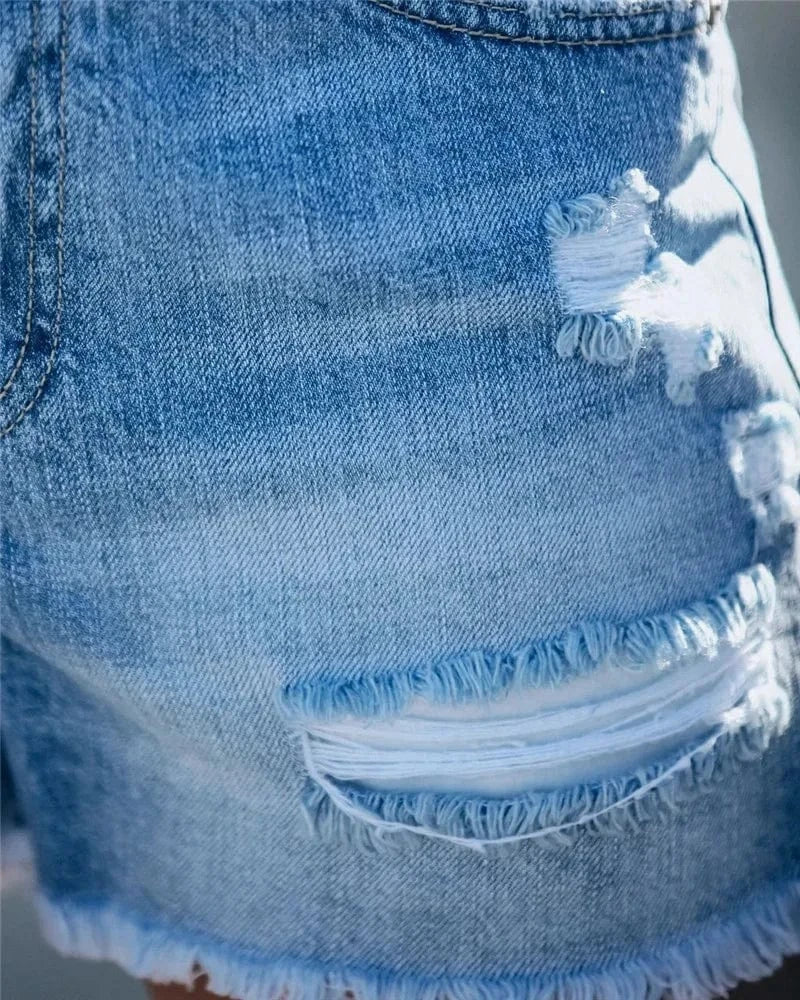 Slitna jeans shorts med hög midja