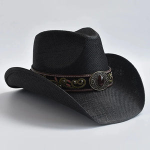 Stråcowboyhatt med Broderad Rem