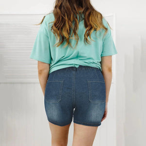 Stretch jeans shorts med hög midja