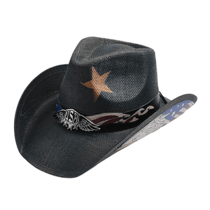 Svart stråcowboyhatt USA Svart / 56-58cm