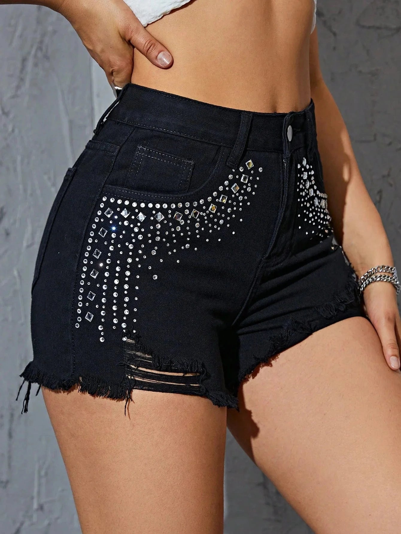 Svarta jeansshorts med strass