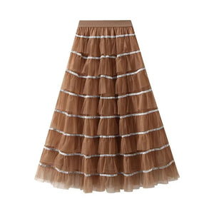 Tyllkjol med silverpaljetter Khaki / One Size