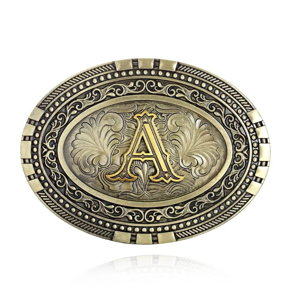 Vintage bältesspänne cowboy initial A Antikguld