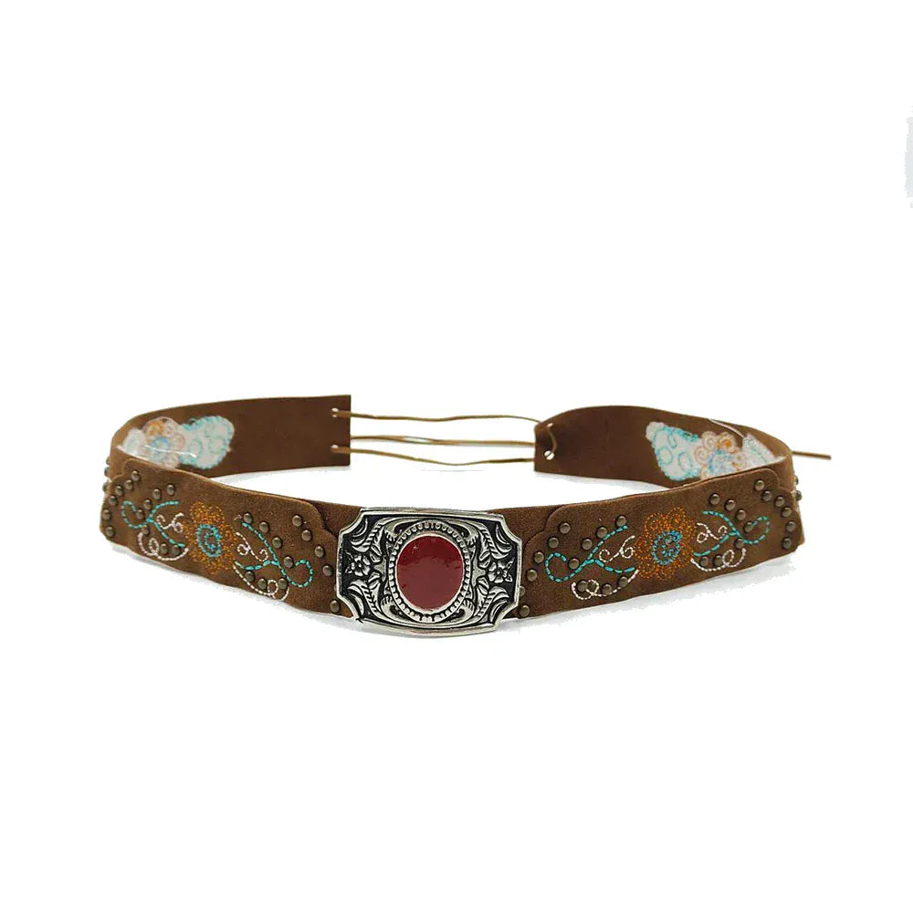 Vintage westernhattband med röd sten Brun / 1 stycke