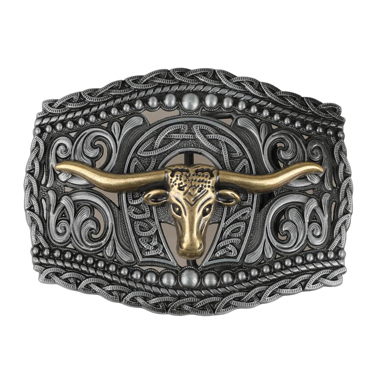Western Bältesspänne i Metall med Präglad Design Longhornhuvud