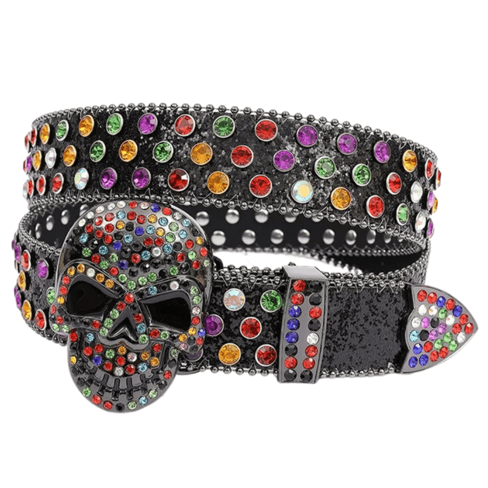 Westernbälte med Strass och Dödskallespänne Svart 2 / 110cm