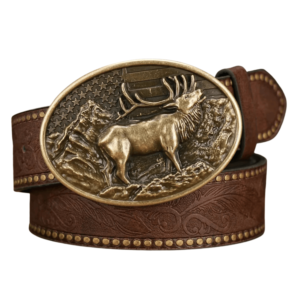 Westernbälte ovalt älgspänne Guld Mörkbrun / 120cm