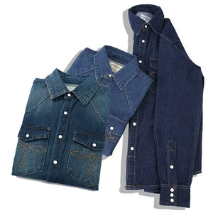 Westernskjorta i tvättad denim