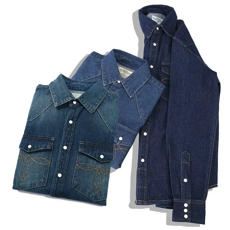 Westernskjorta i tvättad denim